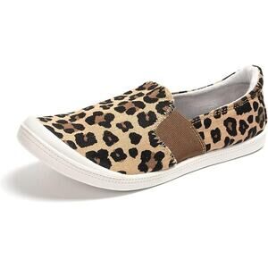 Funky Monkey Women Size 11 Tan Leopard Spot Slip On Low Top Canvas Sneaker Shoes